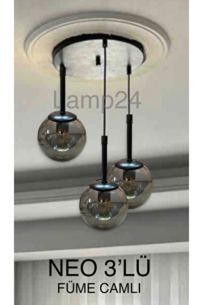 Lamp24 Neo Serisi 3’lü Füme Glop Camlı Modern Avize