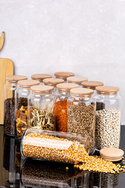 DNS HOME 12-Piece Glass Jar Set with Vacuum Lid Large Size Food Pulses Set 1300 ml
