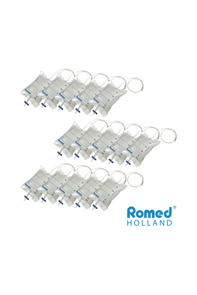 Romed Set of 15 Romed urine collection bags, sterile, 2 L capacity, with T-shaped drain valve