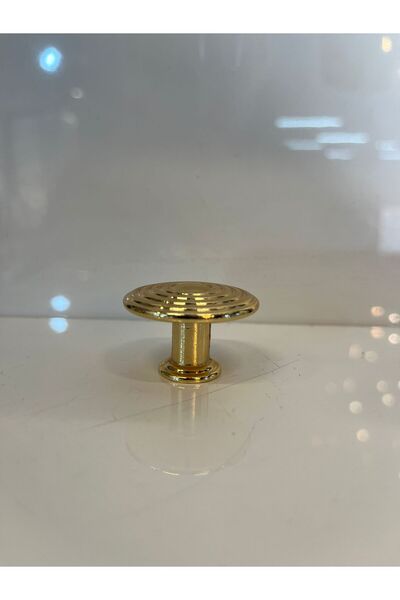 Taşkın Aksesuar Striped Mushroom Button Metal Handle (2 Pieces) Gold Cabinet Door Drawer Tv Unit Furniture Single Hole Gold