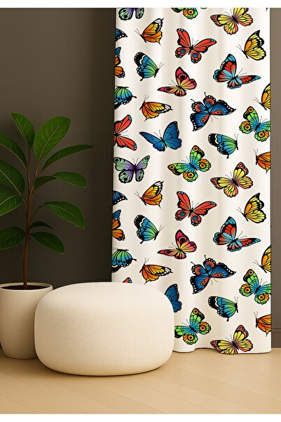 EVSEHOMES Evsehome Rengarenk Kelebekler Mutfak Fon Perde