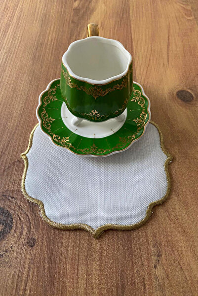 NAKIŞHAN Gold Special Embroidered Linen Coffee Presentation Napkin-Gold 6-Pieces