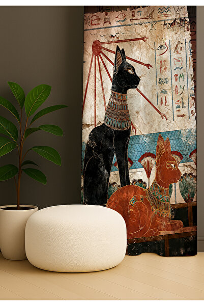 EVSEHOMES Etnik Desen Mısır Kedisi Tek Kanat Fon Perde