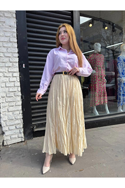 Zerenyus Women's Elastic Waist Comfortable Skirt Cream