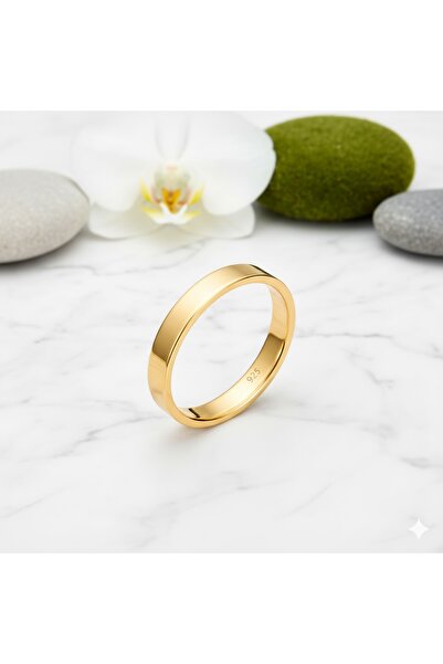 deren gümüş 3mm Düz Kesim 14ayar Altın Kaplama Gümüş Alyans