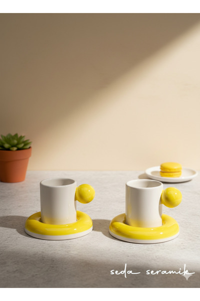 seda seramik Handmade 9 Color Dragee Series 4-Piece Coffee Cup Set for 2 People