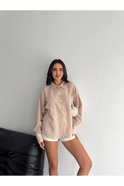 Zerenyus Striped Oversize Shirt Beige