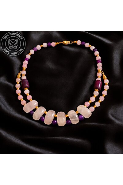 Asteria Elite Premium series Pink Quartz Agate 2 Rows Special Design Necklace Bracelet Set