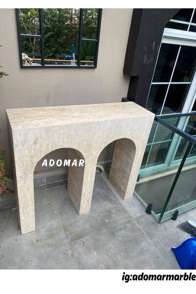 adomarmarblehandmadeandluxury ADOMAR Arcus Traverten Dresuar, Antre Dresuar, %100 Doğal Taş, Özel Ölçü, 105x30x90