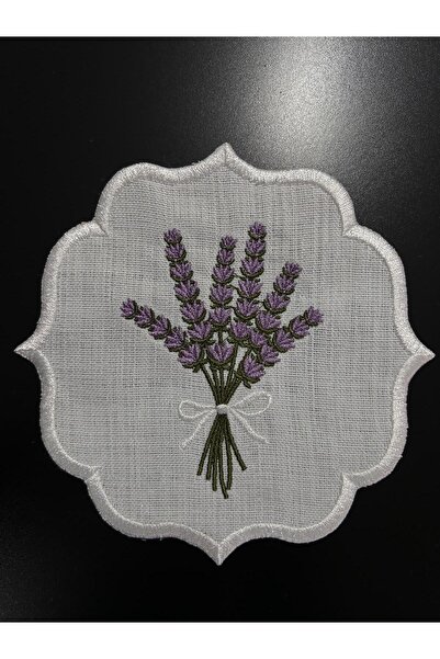 ELFİDA Decorative Cocktail Coffee Side Presentation Napkin Embroidered Napkin Tea Plate Plate Lavender Bunch 6 Pieces