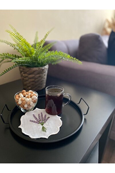 ELFİDA Decorative Cocktail Coffee Side Presentation Napkin Embroidered Napkin Tea Plate Plate Lavender Bunch 6 Pieces