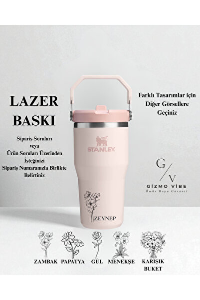 Stanley Kişiselleştirilmiş The IceFlow Flip Straw Pipetli Termos Bardak 0,60 Özel Tasarım ve İsimli Rose