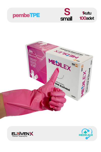 Medicalx Pudrasız Naylon Pembe Tpe Eldiven 100'lü - S Beden