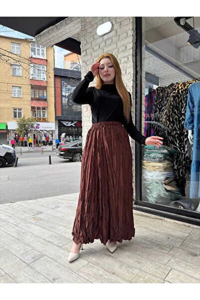 Zerenyus Women's Elastic Waist Comfortable Crochet Skirt Brown