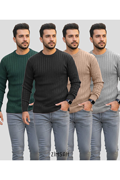 mayastyle 4'lü Erkek Triko Kazak Seti Siyah, Gri, Bej, Zümrüt Yeşili