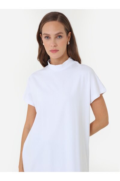 Benin Ψηλός γιακάς Χαμηλό μανίκι Benin Tshirt - Λευκό - Benin