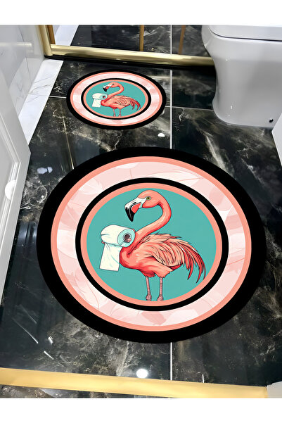 Harikabirev Hari̇kabi̇rev | Bathroom and Toilet Round Mat Pink Flamingo Modern Design | Round Mat