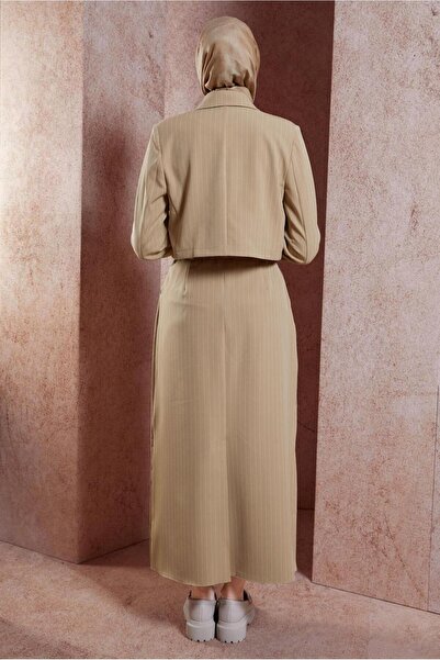 Alvina 44719 Model Brooched Striped Skirt Set