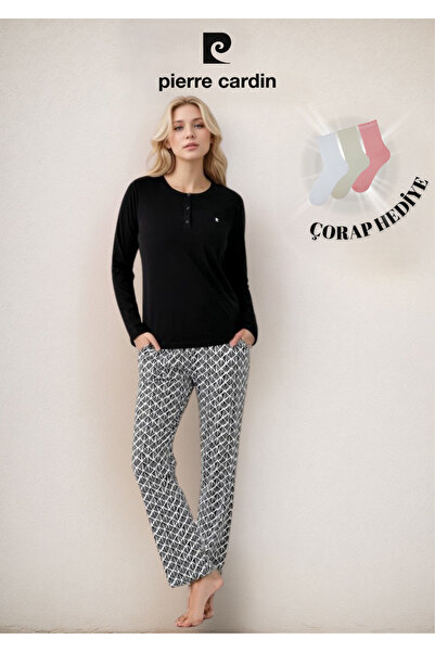 Pierre Cardin Women's Clothing Modal & Cotton Long Sleeve 2-Piece Black Pajama Set Ol.Pc.9069.001