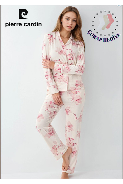 Pierre Cardin Kadın Giyim Kutulu Modal & Pamuk Çiçek Desenli Gömlek Pijama Takımı OL.PC.905.6.001
