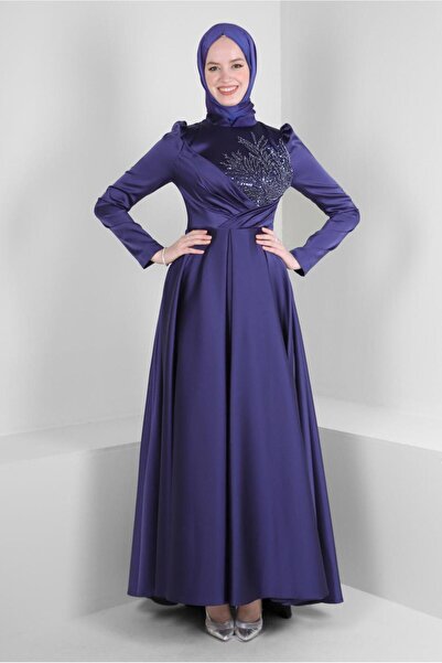 Alvina PUL İŞLEMELİ PİLİSELİ SATEN ABİYE ELBİSE 50354