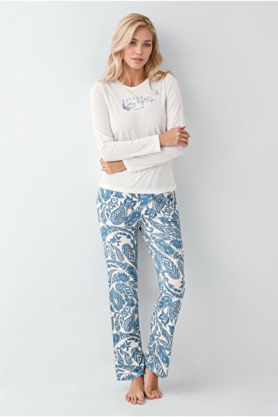 Pierre Cardin Kadın Giyim Modal & Pamuk Uzun Kol 2'li Beyaz Pijama Takımı OL.PC.9074.001