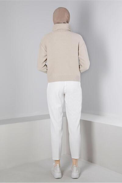 Alvina Boğazlı Örgü Detaylı Triko Kazak 43134