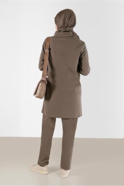 Alvina Sequined Detailed Patterned Asymmetrical Neck Two-Piece Pants Set 42369