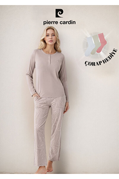 Pierre Cardin Kadın Giyim Modal & Pamuk Düğme Detaylı Uzun Kol 2'li Pijama Takımı OL.PC.9086.001