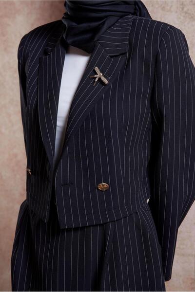 Alvina 44719 Model Brooched Striped Skirt Set