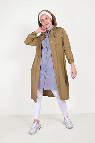 TRENDTESETTÜR KADIN KAHVE (K.CAMEL) FERMUARLI SPOR TRENÇKOT 10154