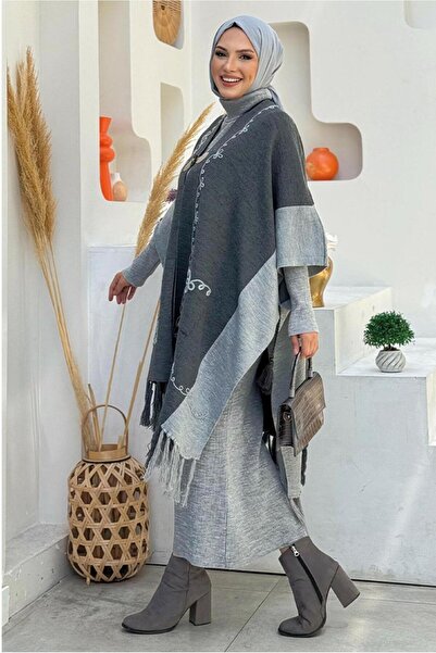 TRENDTESETTÜR Gray Fume Tassel Detailed Knitwear Women's Pants 15021