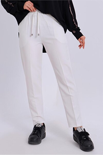 TRENDTESETTÜR Women's Ecru Elastic Waist Trousers t 80004