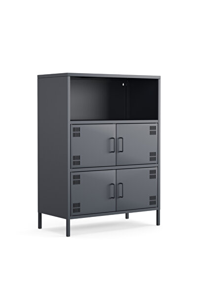 Furni24 Pera Metal Çok Gözlü Dolap, 4 Kapaklı, Açık Raflı 80,50 x 40 x 109,50 cm