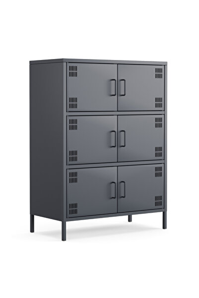 Furni24 Pera Metal Çok Gözlü Dolap, 6 Kapaklı 80,50 x 40 x 109,50 cm