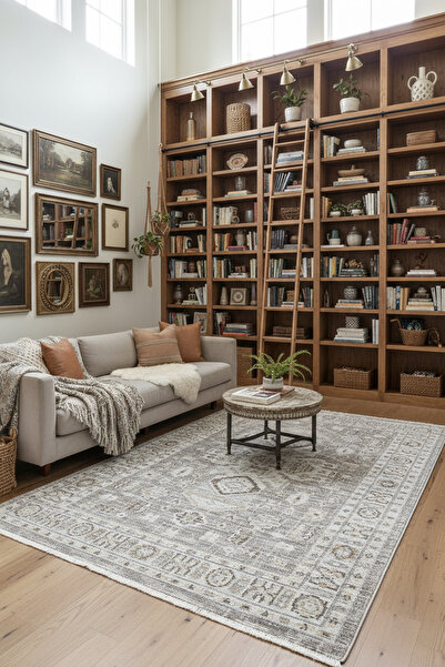 Cool Halı Belina Krem Vizon Vintage Halı İnce Yazlık Etnik Desen Bukle Retro Ev Oda Oturma Odası Salon Halısı