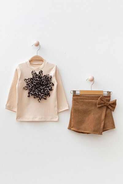 Minigimin Cicileri My Little Girl's Leopard Floral Detailed Blouse & Bow Deta...