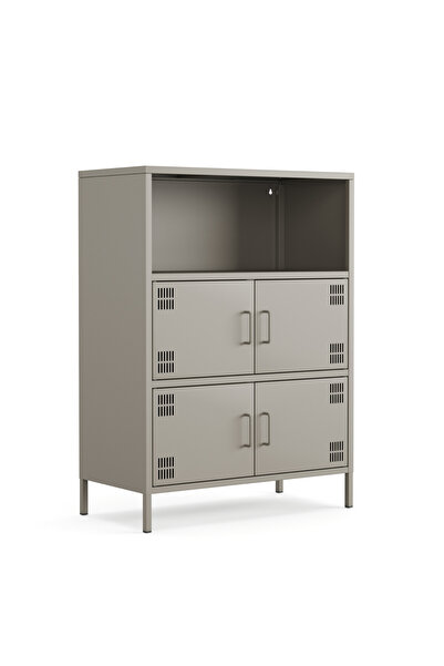 Furni24 Pera Metal Çok Gözlü Dolap, 4 Kapaklı, Açık Raflı 80,50 x 40 x 109,50 cm
