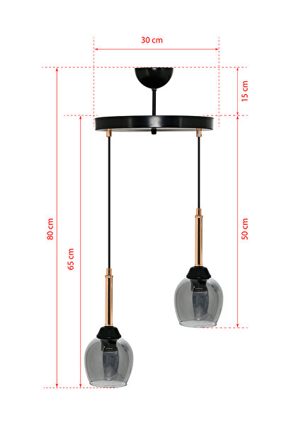 DEDE İKİLİ MANDARİN SARKIT AVİZE FÜME CAMLI BAKIR BORULU
