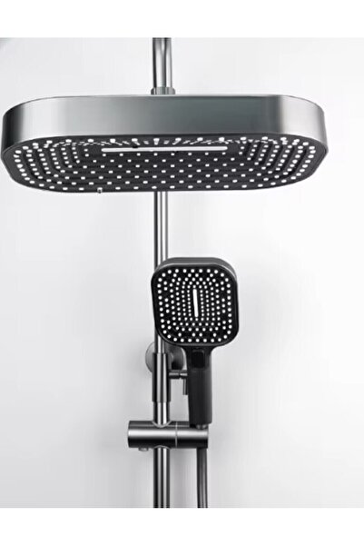 Home Lüks Siyah-Krom Yağmurlama Tepe Duş Seti
