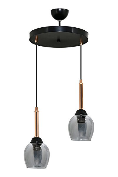 DEDE İKİLİ MANDARİN SARKIT AVİZE FÜME CAMLI BAKIR BORULU