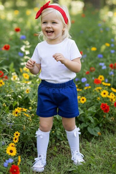 Parla Kids Kız Çocuk Saks Jean Şort Dev Fiyonk Bandana Takım