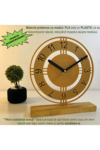 OEM Desk clock, silent, 22.5 cm, gold, 3D printed from PLA (Bioplastic) (1008)