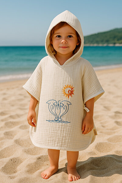 Tomuycuk منشفة بونشو من الموسلين مكونة من 4 طبقات - منشفة شاطئ وحمام للأطفال والرضع مصنوعة من القطن بنسبة 100% (عمر سنتين)