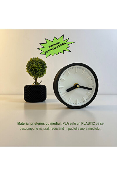 OEM Desk clock, silent, 11 cm, black, 3D printed from PLA (Bioplastic) (1040)