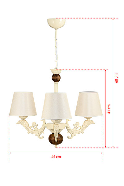 DEDE ÜÇ KOLLU AHŞAPLI KREM RENGİ SAVA ZAMAK AVİZE KREM RENGİ ŞAPKALI