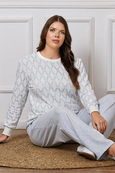 FLZ Plus Size Oversized Long Sleeve Winter Pajama Set Dowry B09-123