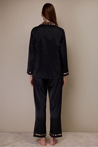 AYYILDIZ 3966 Чорний атласний піжамний комплект