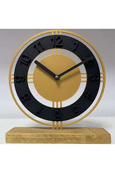 OEM Desk clock, silent, 22.5 cm, Gold/Black, 3D printed from PLA (Bioplastic) (1011)
