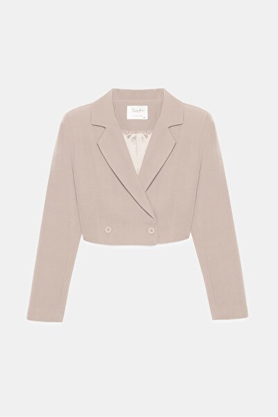 Saade Кам'яна жінка Regular Fit Крузаве Застібка Тканина Кроп Блейзер Куртка -Шикарний & Спортивний